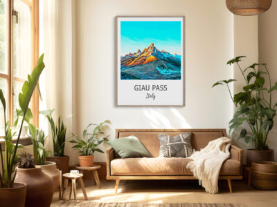 Living room with framed Giau Pass artwork