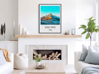 Cozy living room with Giau Pass artwork