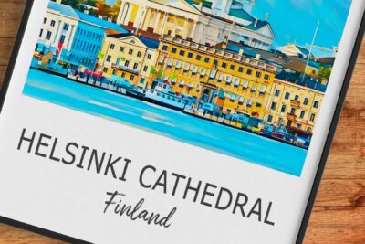 Colorful watercolor of Helsinki Cathedral, Finland.