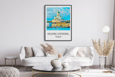 Modern living room with Helsinki Cathedral artwork
