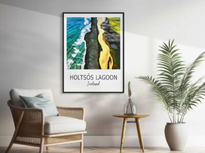 Holtsós Lagoon poster in modern living room.