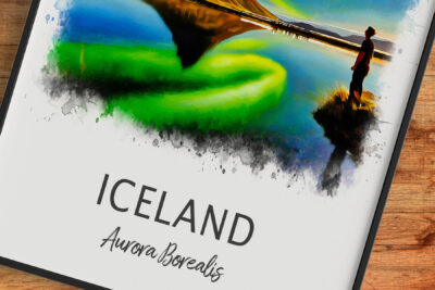 Iceland Aurora Borealis artwork with silhouette