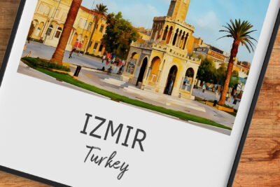 Clock tower in Izmir, Turkey, sunny day