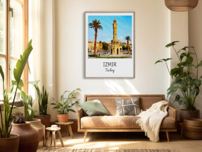 Cozy living room with Izmir Turkey wall art