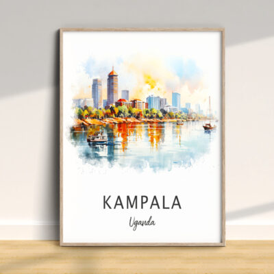 Colorful Kampala skyline cityscape art in frame