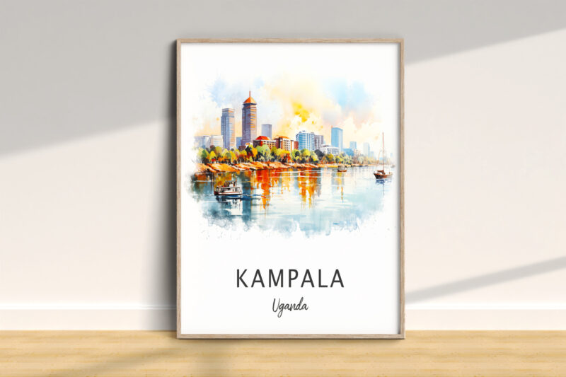 Colorful Kampala skyline cityscape art in frame