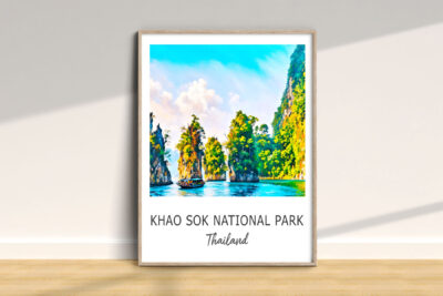 Khao Sok National Park scenic poster in frame.