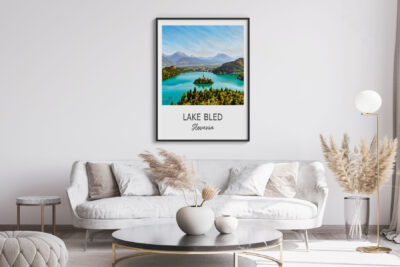 Living room with Lake Bled Slovenia print