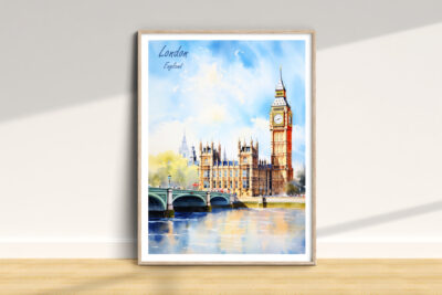 Watercolor painting of Big Ben and Parliament, London
