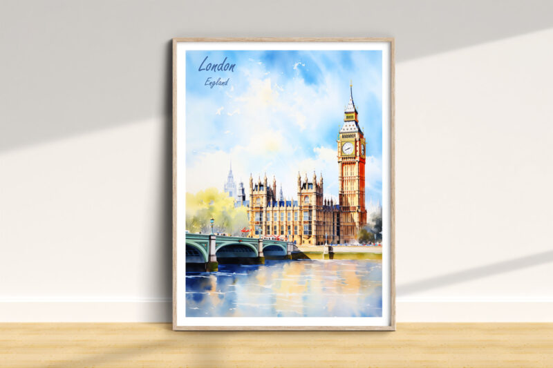 Watercolor painting of Big Ben and Parliament, London