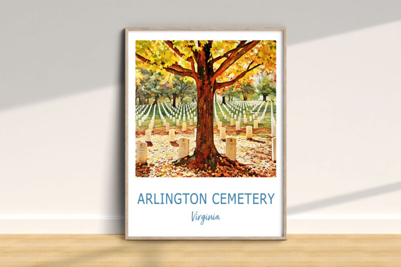 Autumn at Arlington Cemetery with gravestones.
