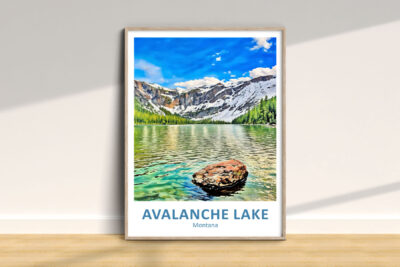 Framed print of Avalanche Lake, Montana, scenic view.