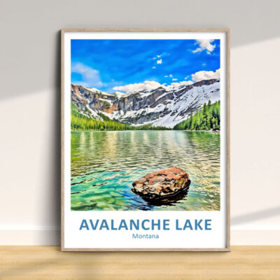 Framed print of Avalanche Lake, Montana, scenic view.
