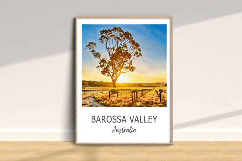 Barossa Valley vineyard sunset landscape, Australia poster.