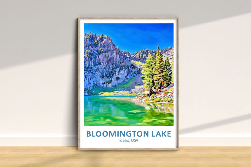 Bloomington Lake Idaho scenic poster in frame.