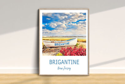 Brigantine New Jersey beach scene with boat