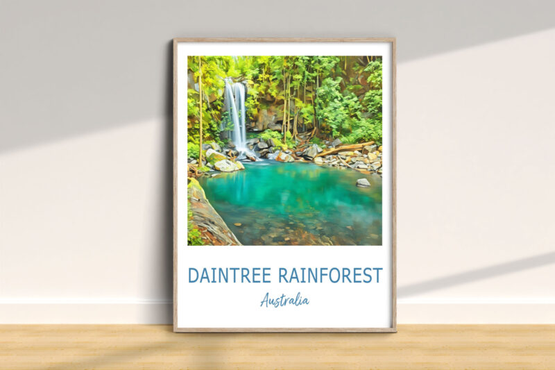 Framed Daintree Rainforest waterfall art print.