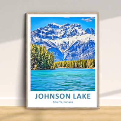 Scenic Johnson Lake with mountains, Alberta, Canada.