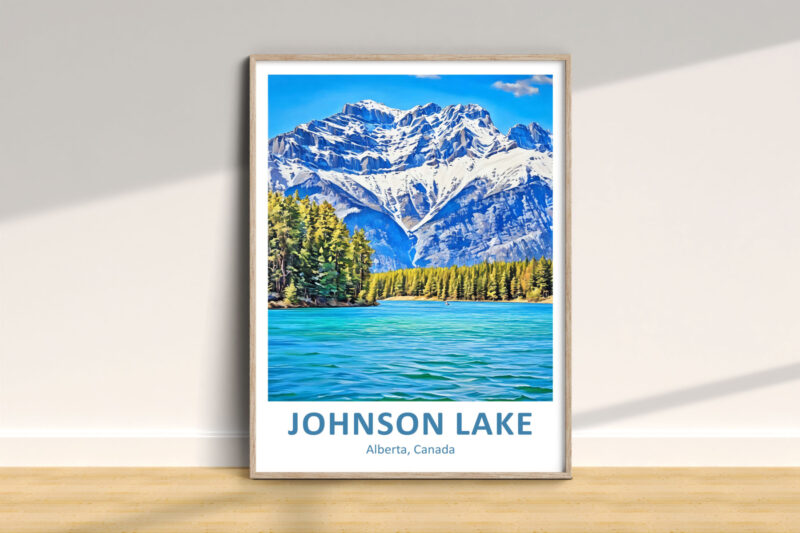 Scenic Johnson Lake with mountains, Alberta, Canada.