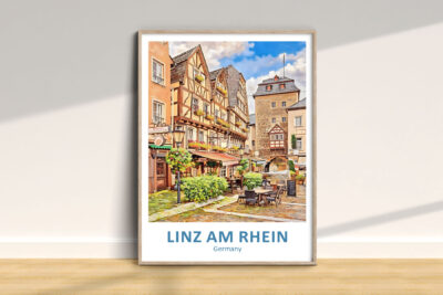 Framed Linz am Rhein street view artwork.