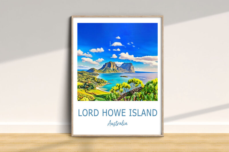Framed Lord Howe Island artwork on wall.