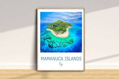 Colorful aerial view of Mamanuca Islands, Fiji poster.