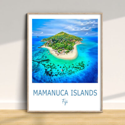 Colorful aerial view of Mamanuca Islands, Fiji poster.