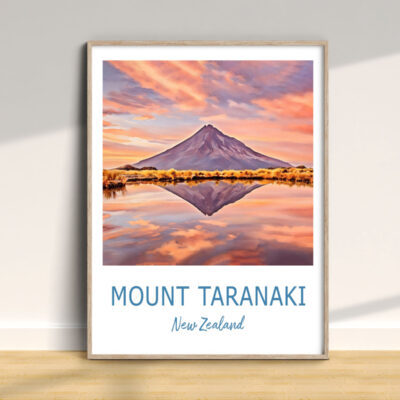 Mount Taranaki sunset reflection in New Zealand