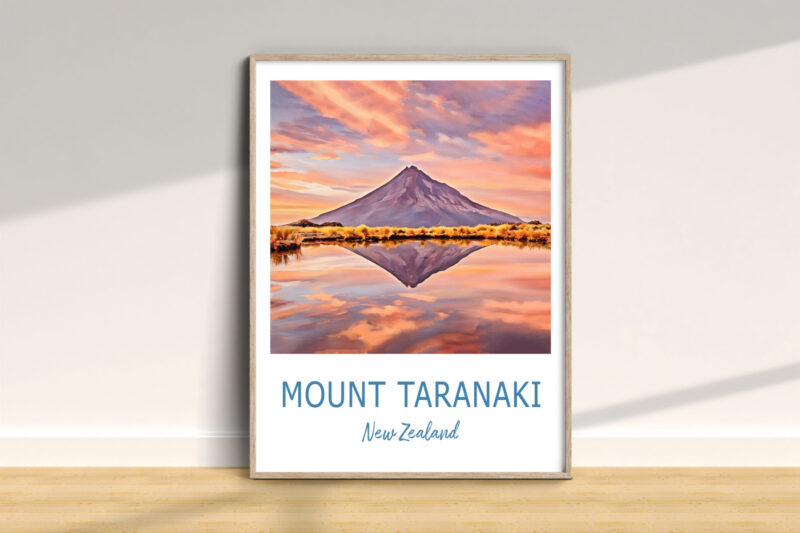 Mount Taranaki sunset reflection in New Zealand