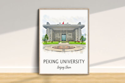 Peking University artwork in frame, Beijing, China.