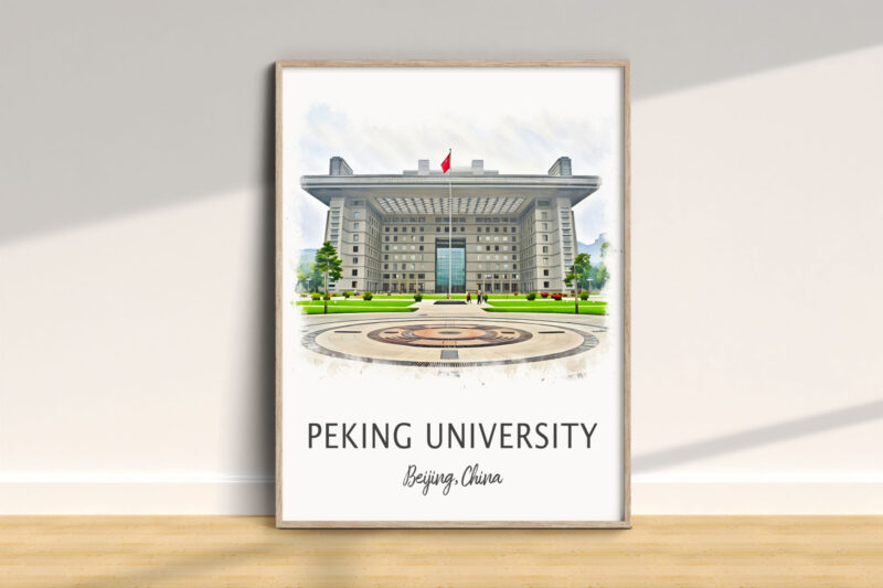 Peking University artwork in frame, Beijing, China.