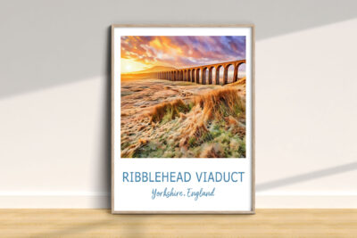Ribblehead Viaduct colorful landscape, Yorkshire England poster.