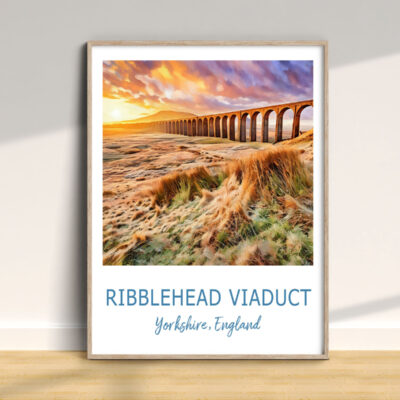 Ribblehead Viaduct colorful landscape, Yorkshire England poster.