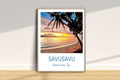 Framed sunset beach artwork of Savusavu, Fiji