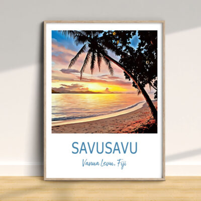 Framed sunset beach artwork of Savusavu, Fiji
