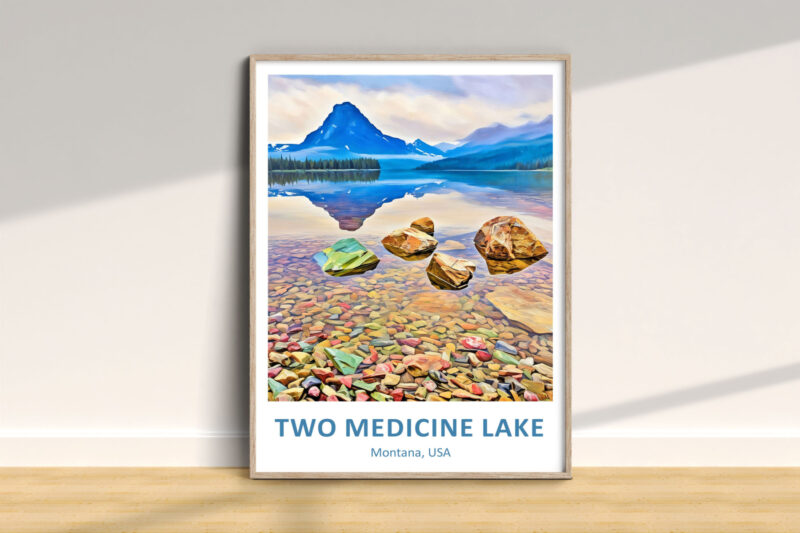 Two Medicine Lake poster, Montana landscape art
