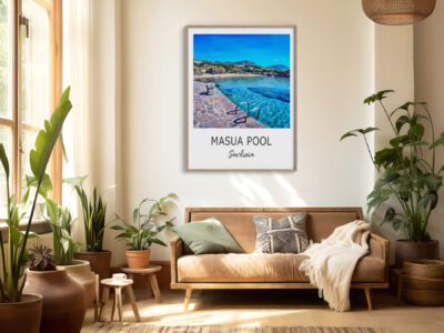 Cozy living room with Masua Pool artwork.