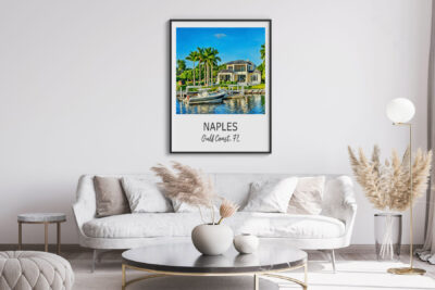 Naples, Florida waterfront home with palm trees.