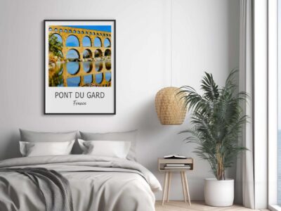 Bedroom with Pont du Gard France poster.