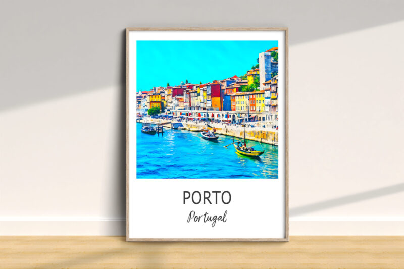 Colorful Porto waterfront in artistic frame.