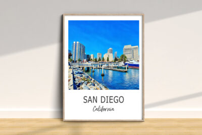 San Diego harbor with skyscrapers and boats.