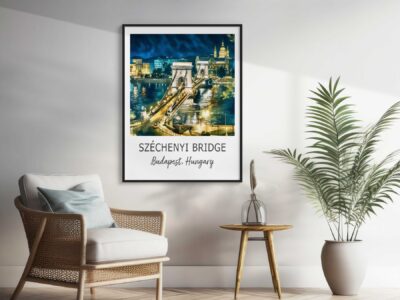 Széchenyi Bridge poster in a modern living room