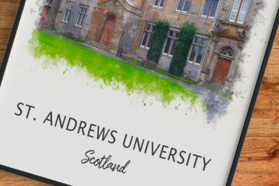 St. Andrews University watercolor print, Scotland.