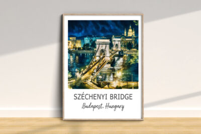 Széchenyi Bridge photo, Budapest at night.