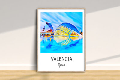 Valencia futuristic buildings illustration in frame.