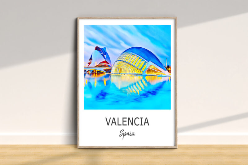 Valencia futuristic buildings illustration in frame.