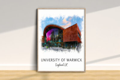 University of Warwick building, England, UK artwork.