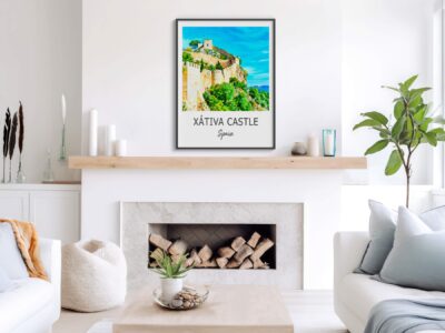 Cozy living room with Xàtiva Castle artwork.