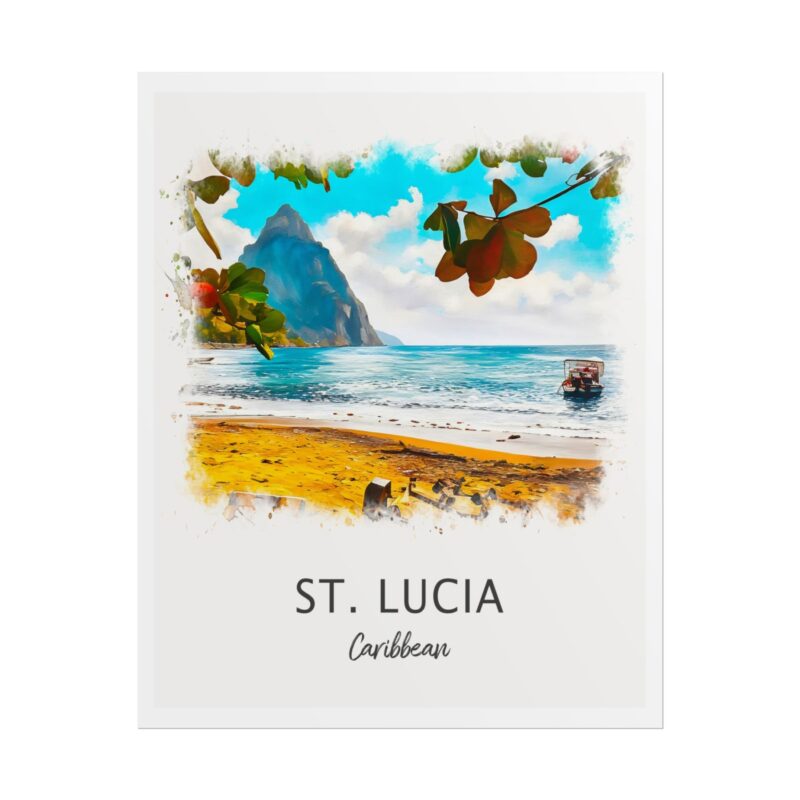 St. Lucia beach with mountain and boat
