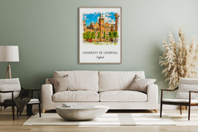Living room with University of Liverpool poster